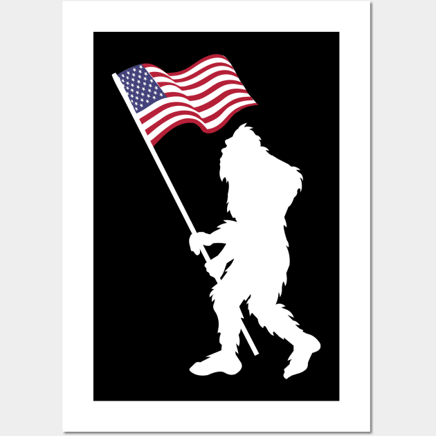 BIgfoot American Flag Funny Sasquatch USA Wall Art by Tesszero